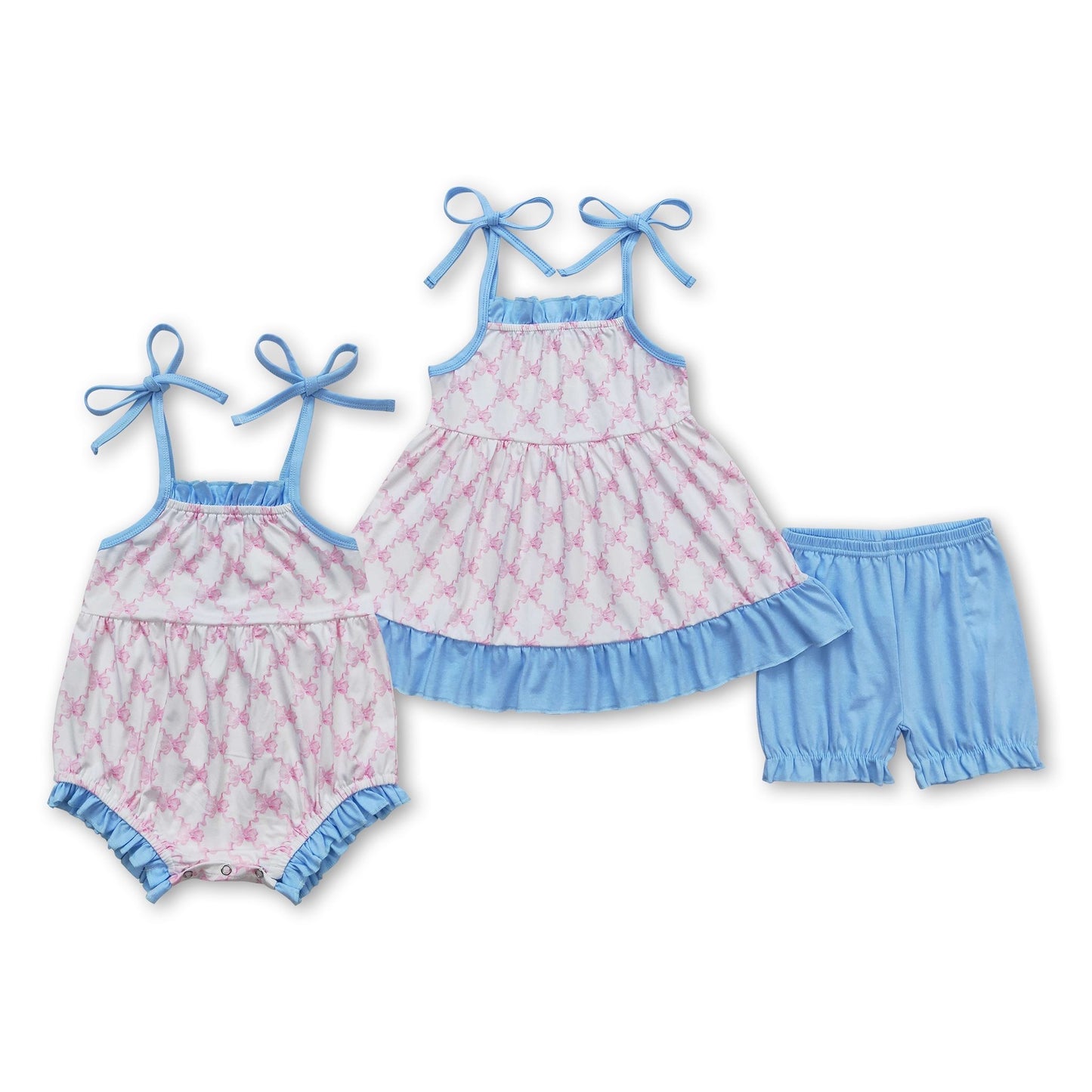 ᴡᴇᴇᴋʟʏ ᴘʀᴇ ᴏʀᴅᴇʀ Bows Shorts Set & Ruffle Romper w/ Tie Straps