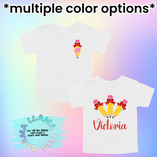 Double-Sided Bow Pencil Tees *multiple color options*