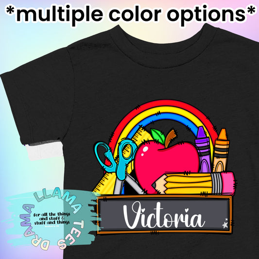 Back to School Name Plate Rainbow Tees *multiple color options*