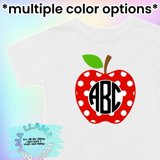 Back to School Polka Dot Apple Monogram Tees *multiple color options*