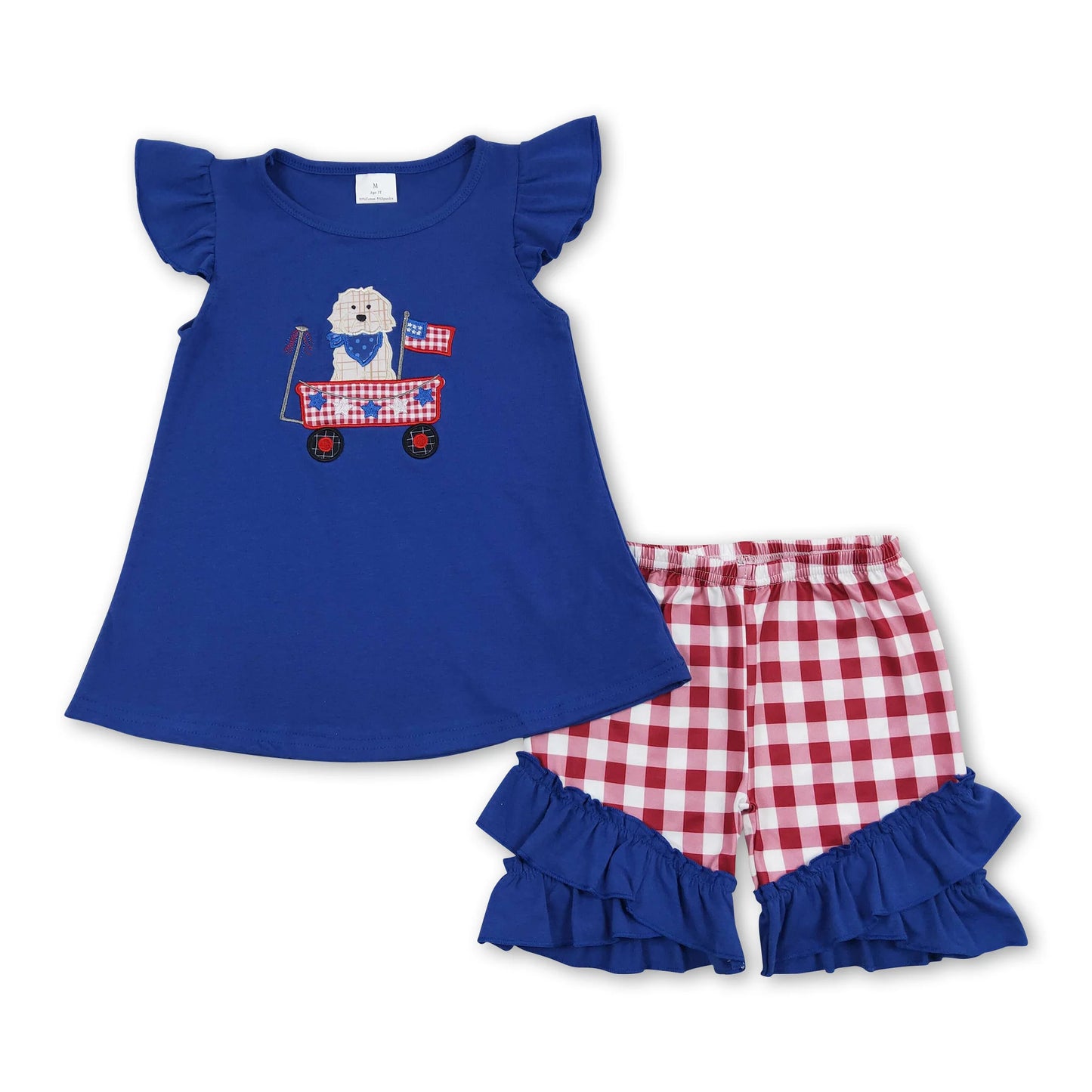 ᴡᴇᴇᴋʟʏ ᴘʀᴇ ᴏʀᴅᴇʀ Fourth of July Embroidered Dog Ruffle Shorts Set