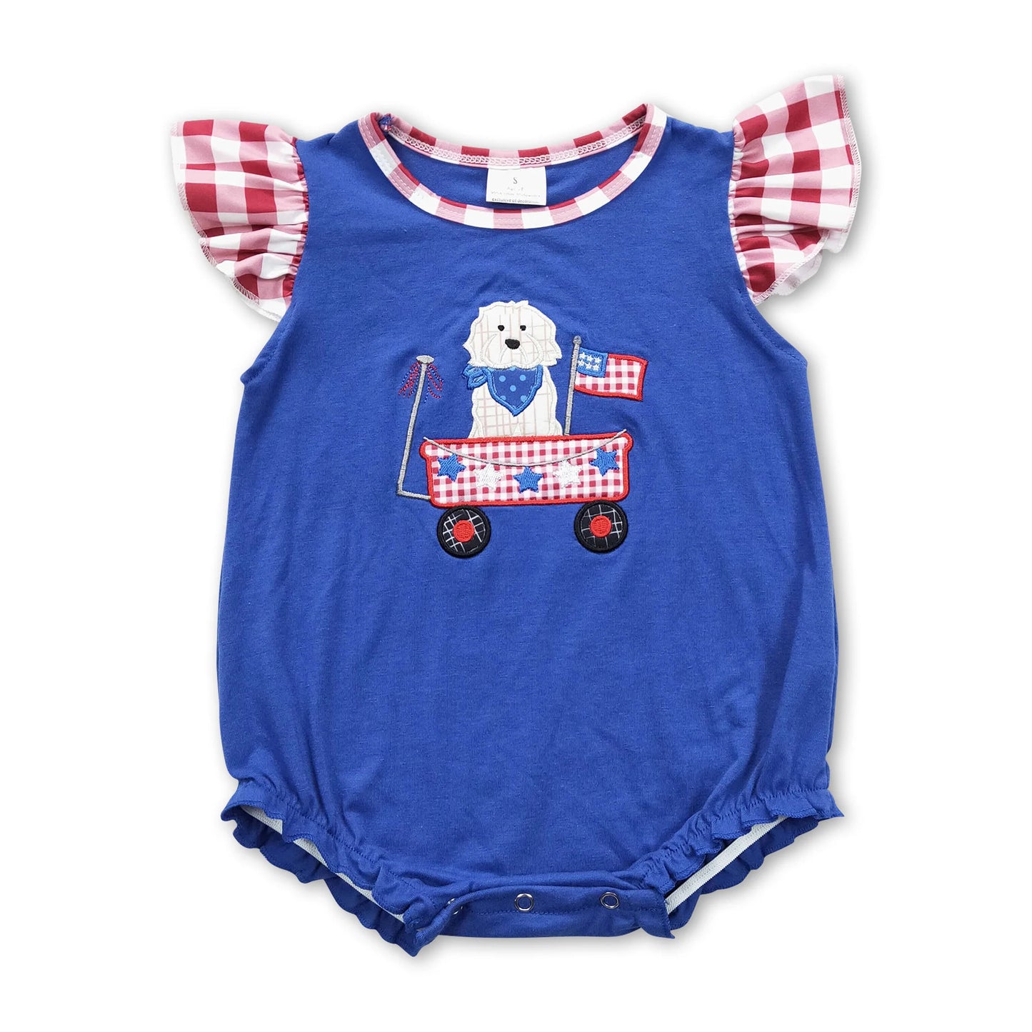 ᴡᴇᴇᴋʟʏ ᴘʀᴇ ᴏʀᴅᴇʀ Fourth of July Embroidered Dog Ruffle Romper