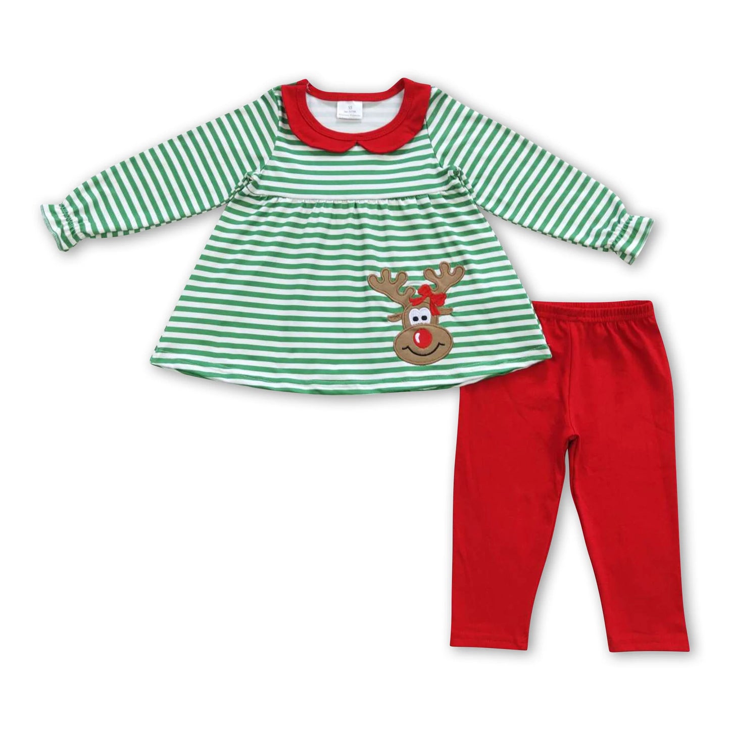 ᴡᴇᴇᴋʟʏ ᴘʀᴇ ᴏʀᴅᴇʀ Christmas Embroidered Reindeer Stripes Girls Set