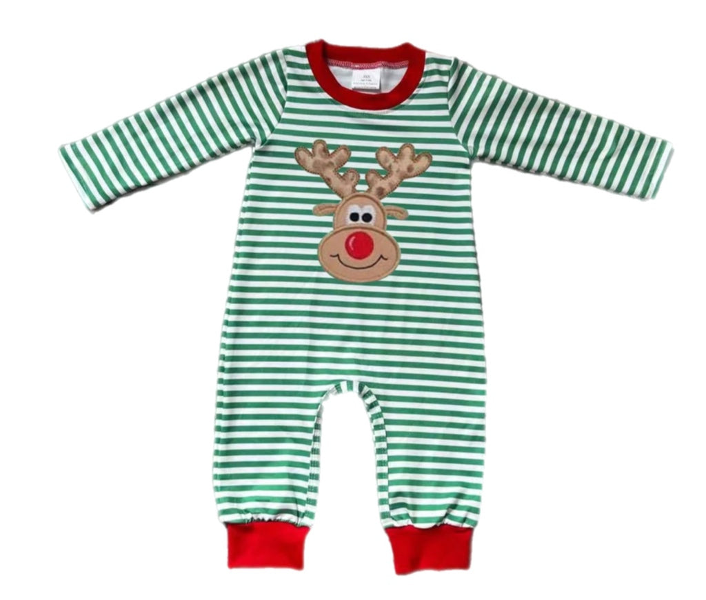 ᴡᴇᴇᴋʟʏ ᴘʀᴇ ᴏʀᴅᴇʀ Christmas Embroidered Reindeer Stripes Romper