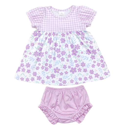 ᴡᴇᴇᴋʟʏ ᴘʀᴇ ᴏʀᴅᴇʀ Purple Checkered Floral Ruffle Bummies Set