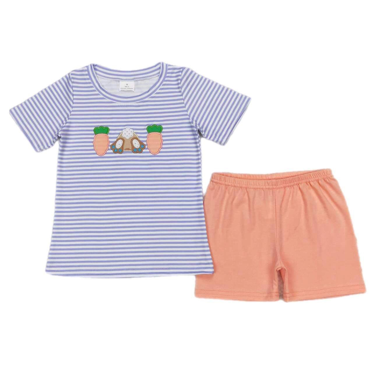 ᴡᴇᴇᴋʟʏ ᴘʀᴇ ᴏʀᴅᴇʀ Easter Embroidered Rabbit Feet and Carrots Shorts Set