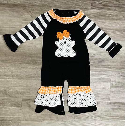 NB 3m 6m 9m  ʀᴇᴀᴅʏ ᴛᴏ ꜱʜɪᴘ! Embroidered Appliqué Ghost Romper