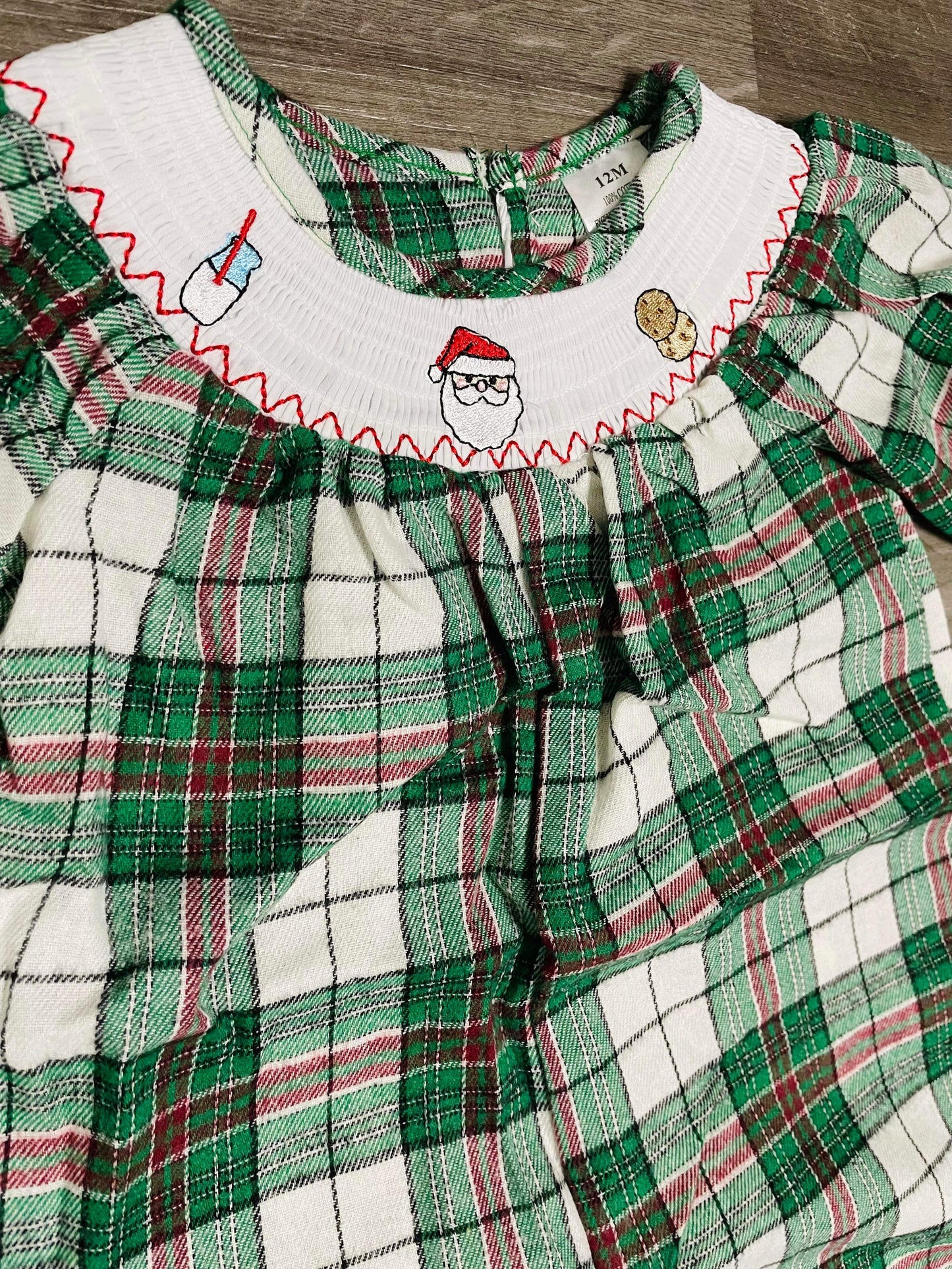 12mo 18mo  ʀᴇᴀᴅʏ ᴛᴏ ꜱʜɪᴘ! Christmas Smocked Santa Cookies and Milk Romper