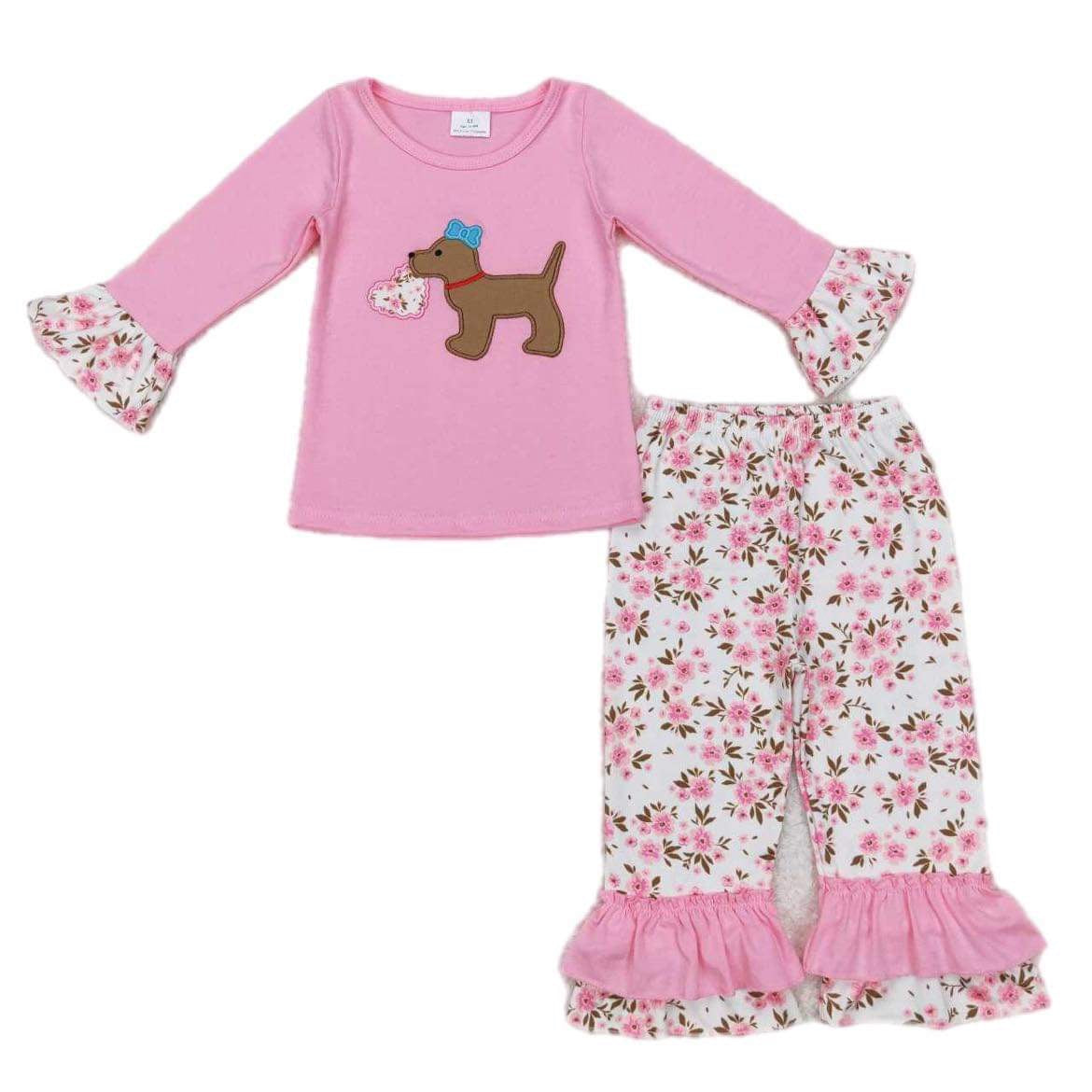 ᴡᴇᴇᴋʟʏ ᴘʀᴇ ᴏʀᴅᴇʀ Valentine's Embroidered Love Dog Ruffle Set