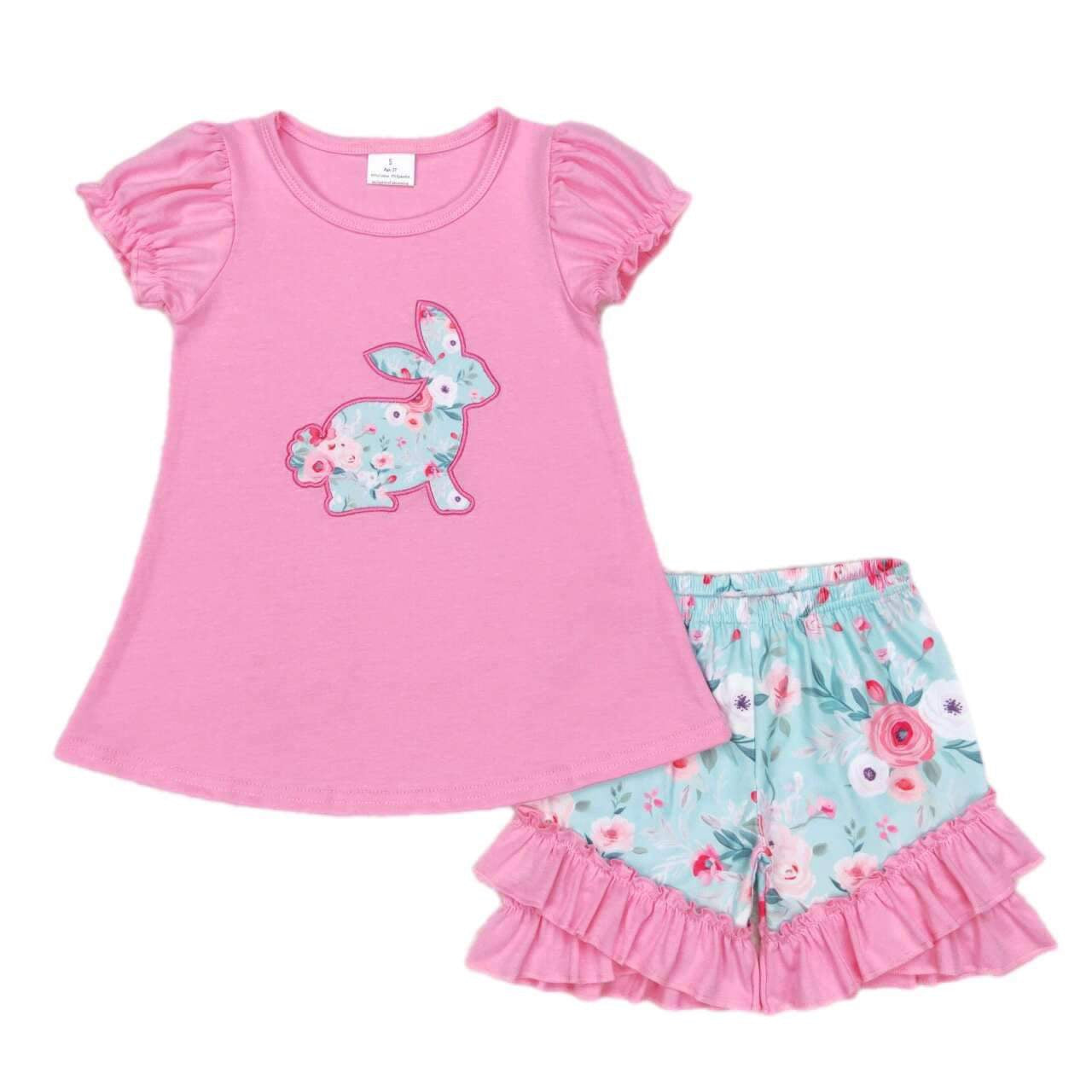 ᴡᴇᴇᴋʟʏ ᴘʀᴇ ᴏʀᴅᴇʀ Embroidered Easter Floral Bunny Shorts Set