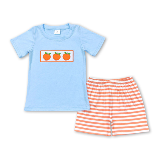 ᴡᴇᴇᴋʟʏ ᴘʀᴇ ᴏʀᴅᴇʀ Embroidered Peaches and Stripes Shorts Set