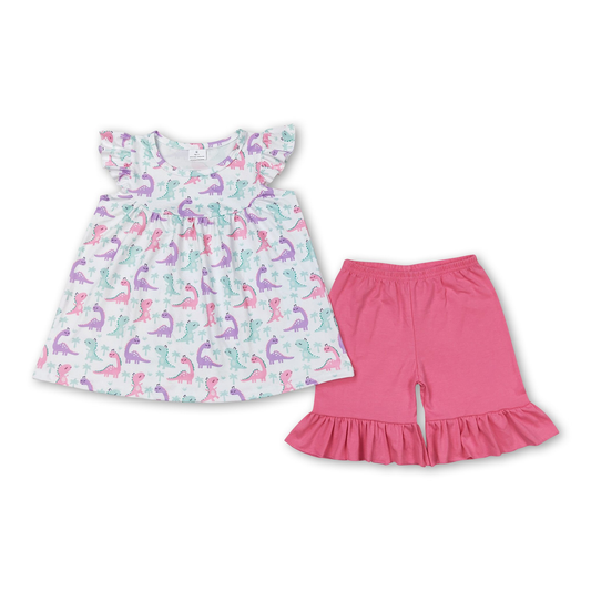ᴡᴇᴇᴋʟʏ ᴘʀᴇ ᴏʀᴅᴇʀ Pink Dino Ruffle Shorts Set