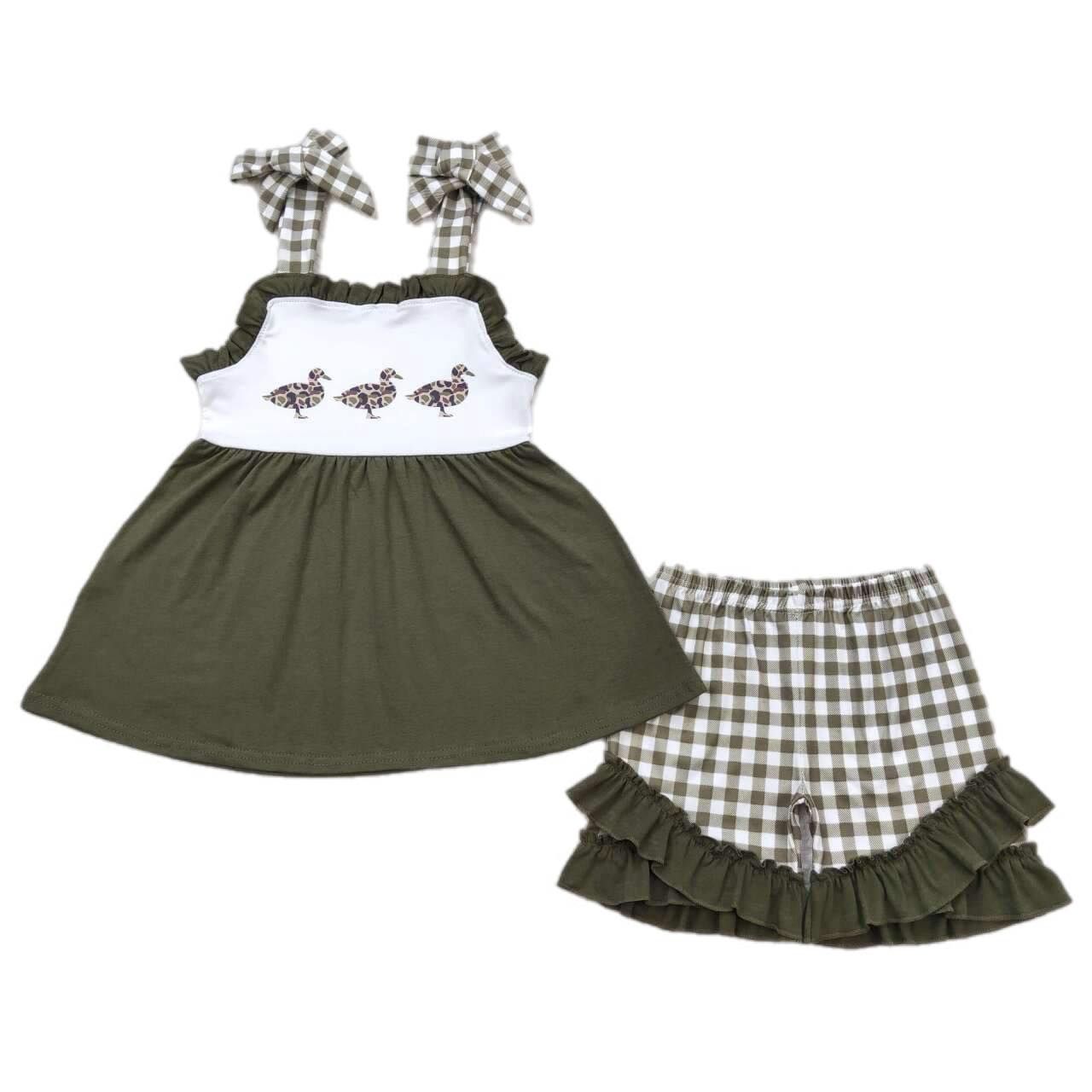 ᴡᴇᴇᴋʟʏ ᴘʀᴇ ᴏʀᴅᴇʀ Plaid Duck Tie Shoulder Shorts Set