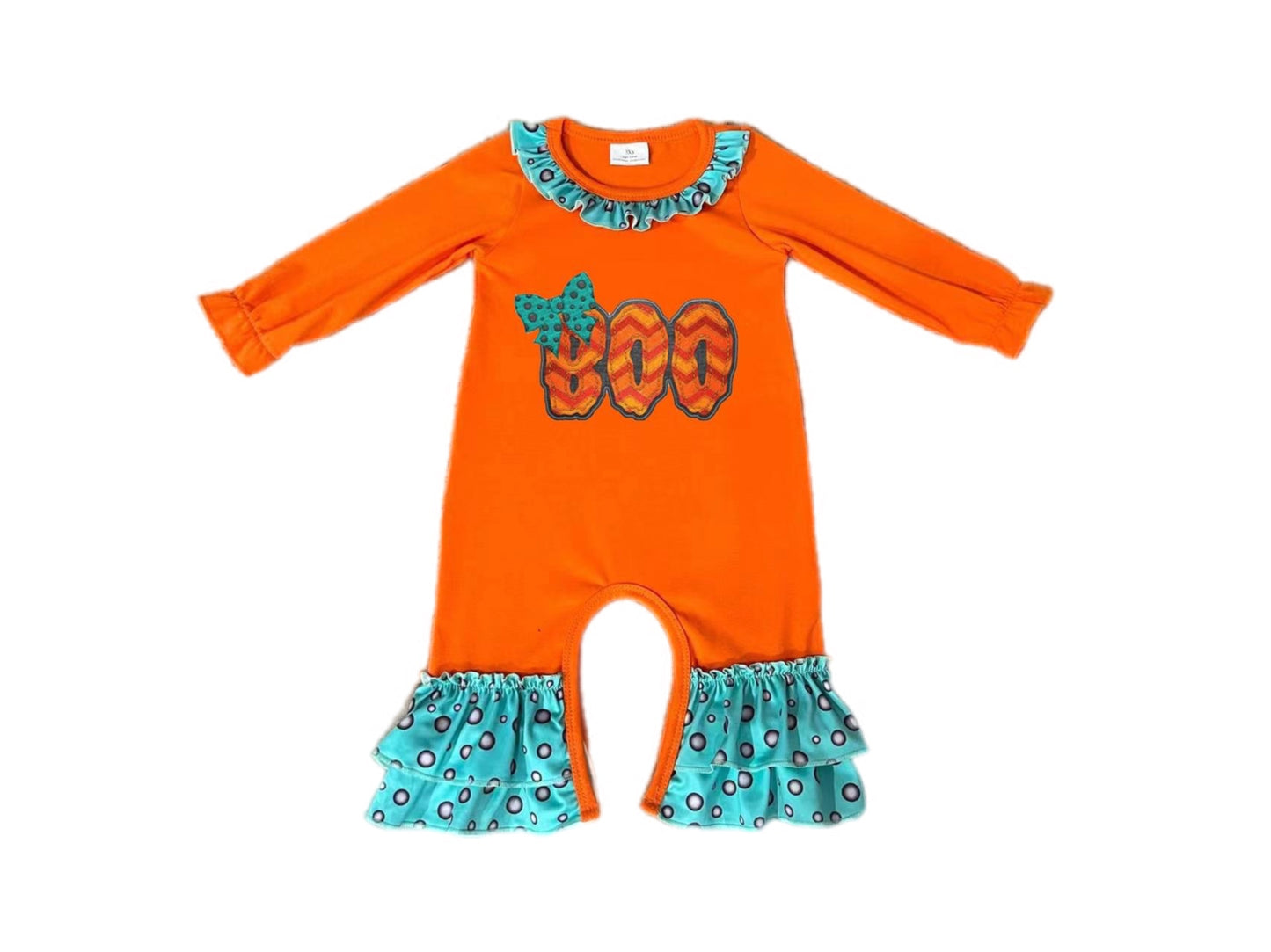 ᴡᴇᴇᴋʟʏ ᴘʀᴇ ᴏʀᴅᴇʀ Halloween Embroidered Boo Ruffle Romper