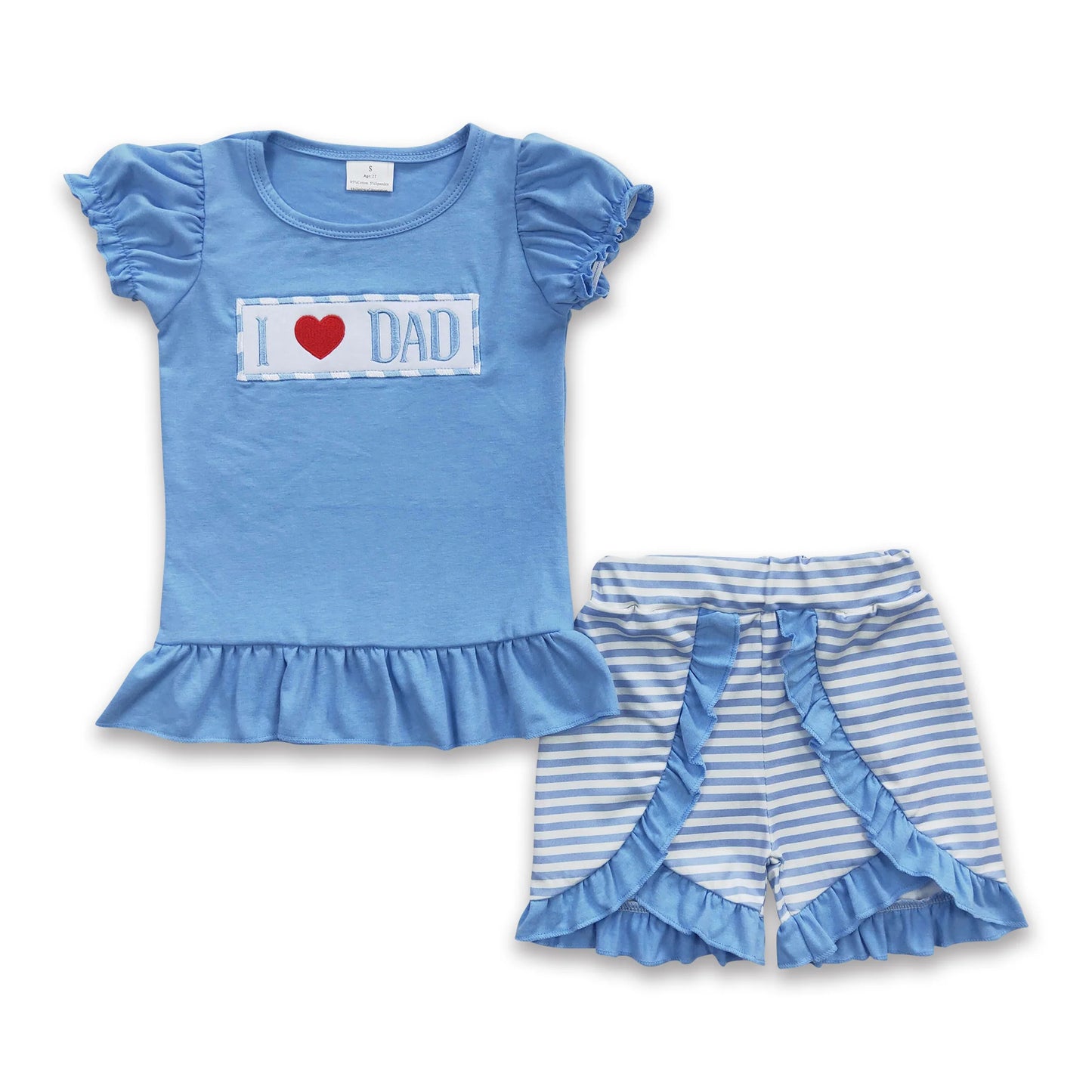 ᴡᴇᴇᴋʟʏ ᴘʀᴇ ᴏʀᴅᴇʀ Embroidered I <3 Dad Ruffle Shorts Set