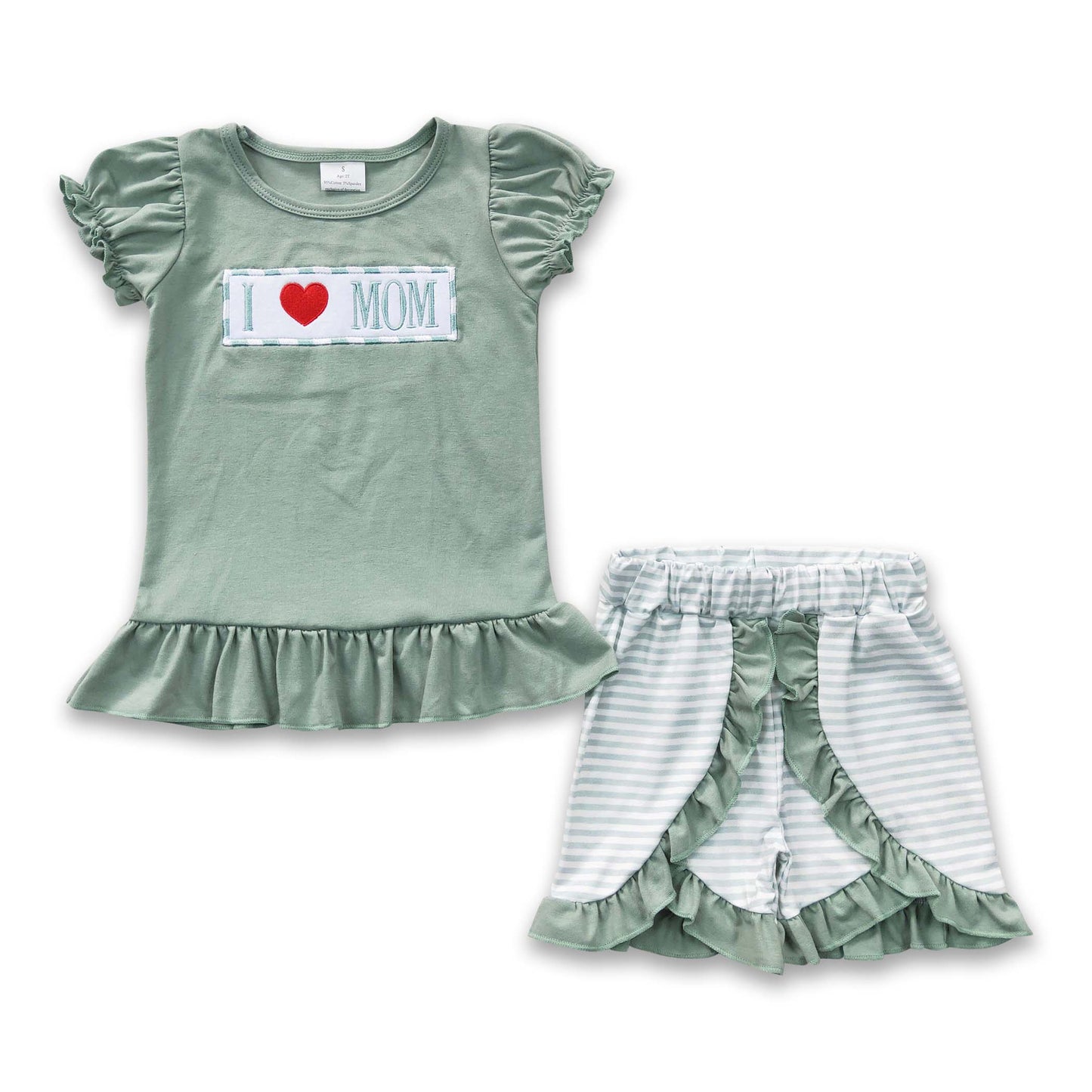 ᴡᴇᴇᴋʟʏ ᴘʀᴇ ᴏʀᴅᴇʀ Embroidered I <3 Mom Ruffle Shorts Set