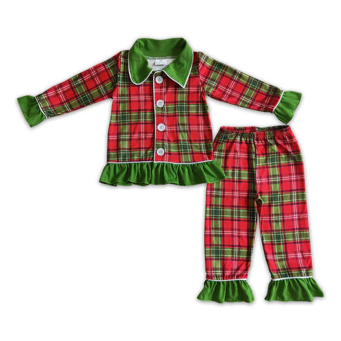 Christmas Buffalo Plaid Button Up Ruffle Lounge: Pre-Order