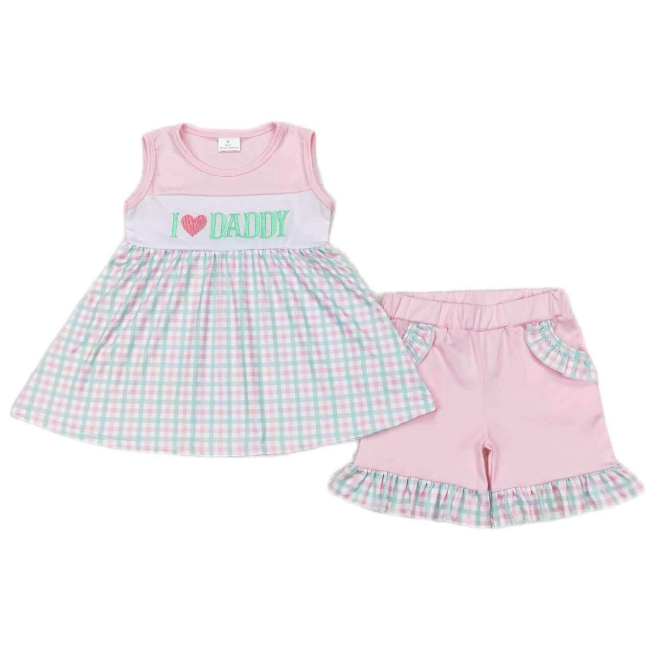 ᴡᴇᴇᴋʟʏ ᴘʀᴇ ᴏʀᴅᴇʀ Embroidered I Love Mom Ruffle Shorts Set