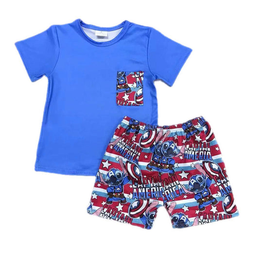 ᴡᴇᴇᴋʟʏ ᴘʀᴇ ᴏʀᴅᴇʀ Superhero Blue Alien Shorts Set