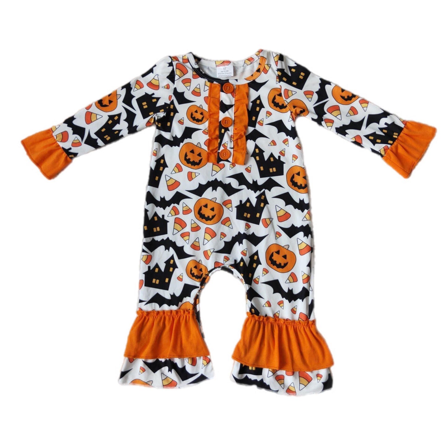 ᴡᴇᴇᴋʟʏ ᴘʀᴇ ᴏʀᴅᴇʀ Halloween Batty Pumpkins Ruffle Romper