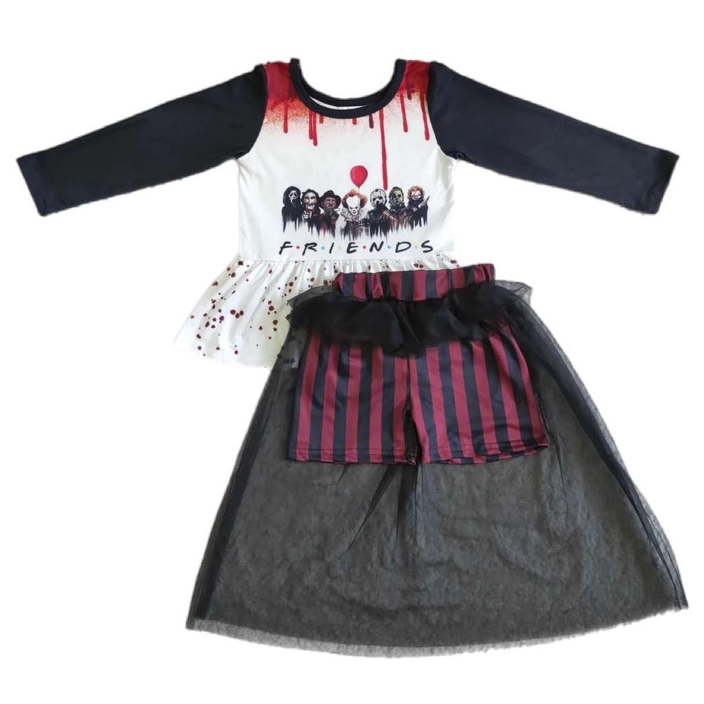 ᴡᴇᴇᴋʟʏ ᴘʀᴇ ᴏʀᴅᴇʀ Halloween Horror Friends Skirted Shorts Set