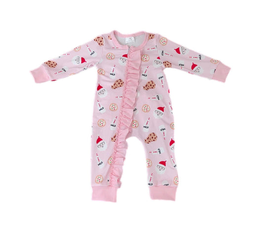 Christmas Cookies and Milk Pink Ruffle Zippie: Pre-Order