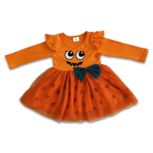 ᴡᴇᴇᴋʟʏ ᴘʀᴇ ᴏʀᴅᴇʀ Halloween Ruffle Dot Jack-o-lantern Dress