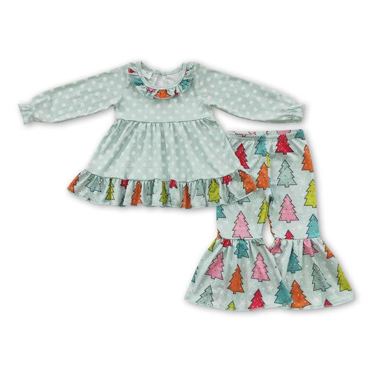 ᴡᴇᴇᴋʟʏ ᴘʀᴇ ᴏʀᴅᴇʀ Christmas Trees Ruffles Peplum Set