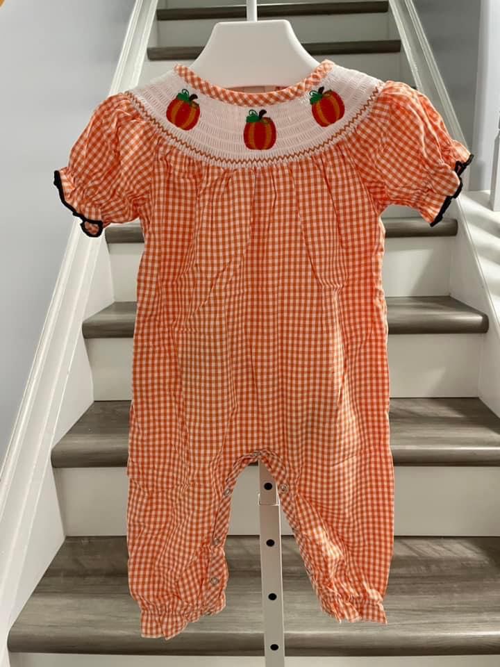 6-12 12-18 18-24  ʀᴇᴀᴅʏ ᴛᴏ ꜱʜɪᴘ! Smocked Pumpkin Romper